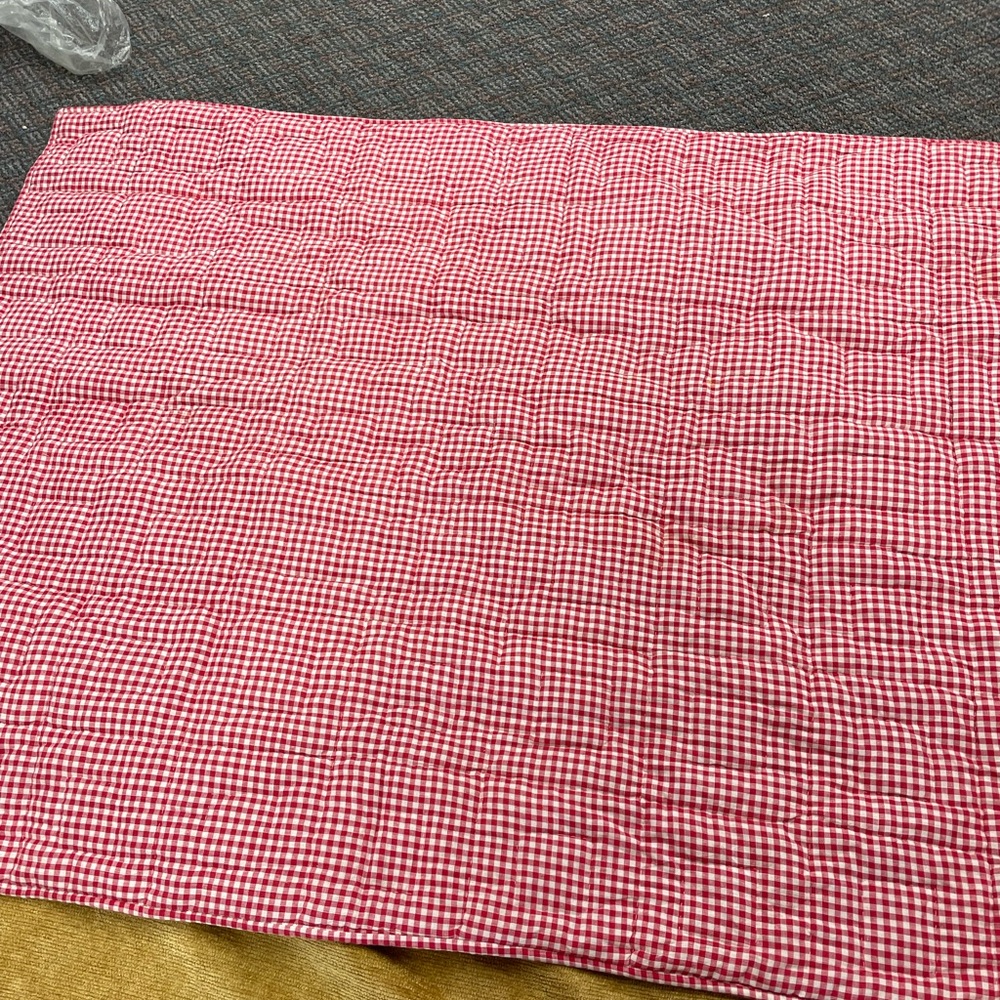 Bright Future red & white gingham, cotton crib quilt with matching bed skirt - Picture 4 of 8
